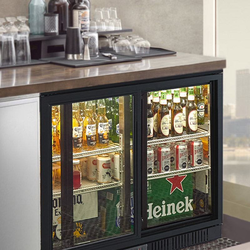 NW-LG208S Commercial Double Sliding Glass Door Beverage And Wine Bottle Back Bar Display Cooler Fridge Price For Sale | manufacturers & factories